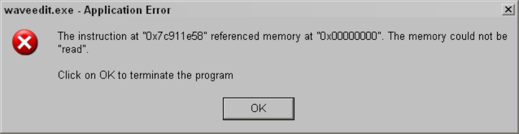 Figure 10-19: A cryptic error message is meaningless and frustrating because the user never knows how to avoid this problem in the future.